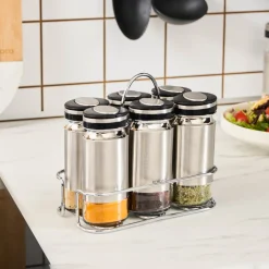 Karaca Gewurzset|Salz Und Pfefferstreuer-Stellum, 6-teiliges Gewürzglas-Set, Inox