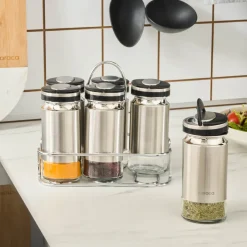 Karaca Gewurzset|Salz Und Pfefferstreuer-Stellum, 6-teiliges Gewürzglas-Set, Inox