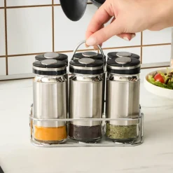 Karaca Gewurzset|Salz Und Pfefferstreuer-Stellum, 6-teiliges Gewürzglas-Set, Inox