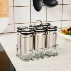 Karaca Gewurzset|Salz Und Pfefferstreuer-Stellum, 6-teiliges Gewürzglas-Set, Inox