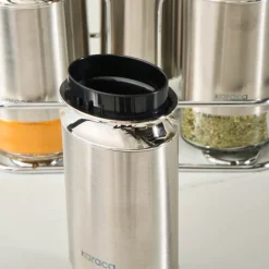 Karaca Gewurzset|Salz Und Pfefferstreuer-Stellum, 6-teiliges Gewürzglas-Set, Inox