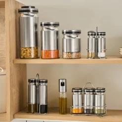 Karaca Gewurzset|Salz Und Pfefferstreuer-Stellum, 6-teiliges Gewürzglas-Set, Inox