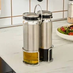 Karaca Gewurzset-Stellum, 3-teiliges Öl- und Essigflaschen-Set, Inox
