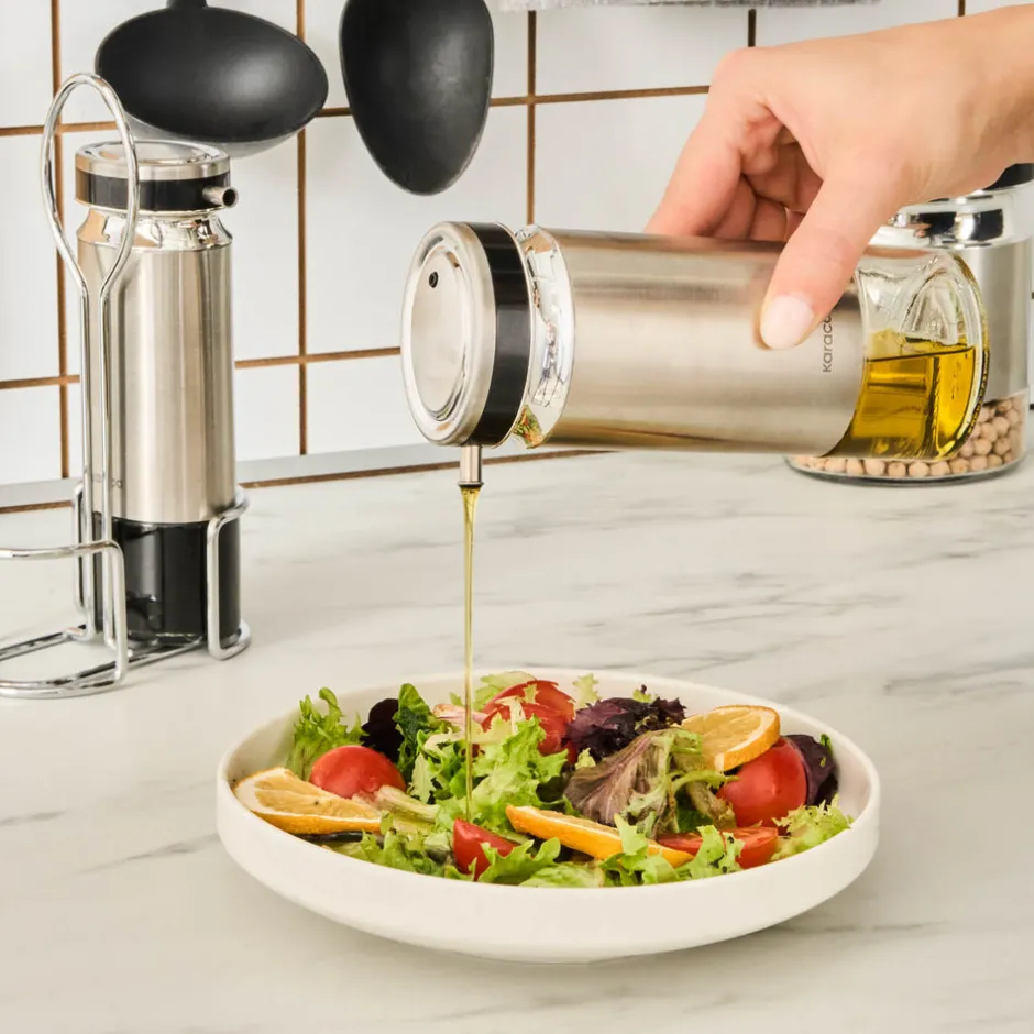 Karaca Gewurzset-Stellum, 3-teiliges Öl- und Essigflaschen-Set, Inox