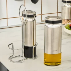 Karaca Gewurzset-Stellum, 3-teiliges Öl- und Essigflaschen-Set, Inox
