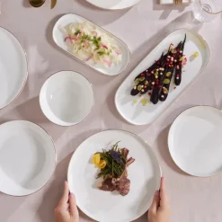 Karaca Tafelservice Für 12 Personen-Stream Bone China Favaro 53-teiliges Tafelservice für 12 Personen, Gold