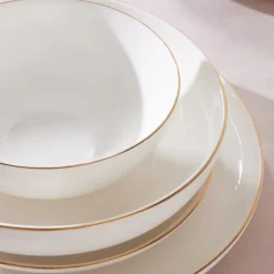 Karaca Tafelservice Für 12 Personen-Stream Bone China Favaro 53-teiliges Tafelservice für 12 Personen, Gold