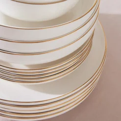Karaca Tafelservice Für 12 Personen-Stream Bone China Favaro 53-teiliges Tafelservice für 12 Personen, Gold