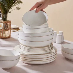 Karaca Tafelservice Für 12 Personen-Stream Bone China Favaro 53-teiliges Tafelservice für 12 Personen, Gold