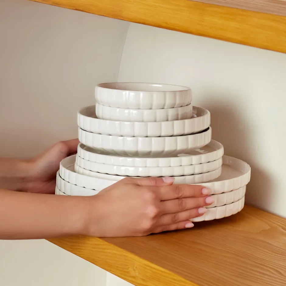 Karaca Tafelservice Für 6 Personen-Stream Bone China Pumpkin 24-teiliges Tafelservice für 6 Personen, Weiß