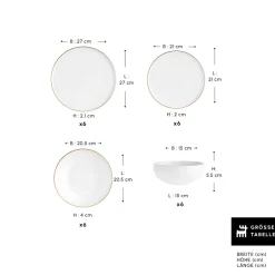 Karaca Tafelservice Für 6 Personen-Stream Bone Meridian Geschirrset, 24-teilig, Gold