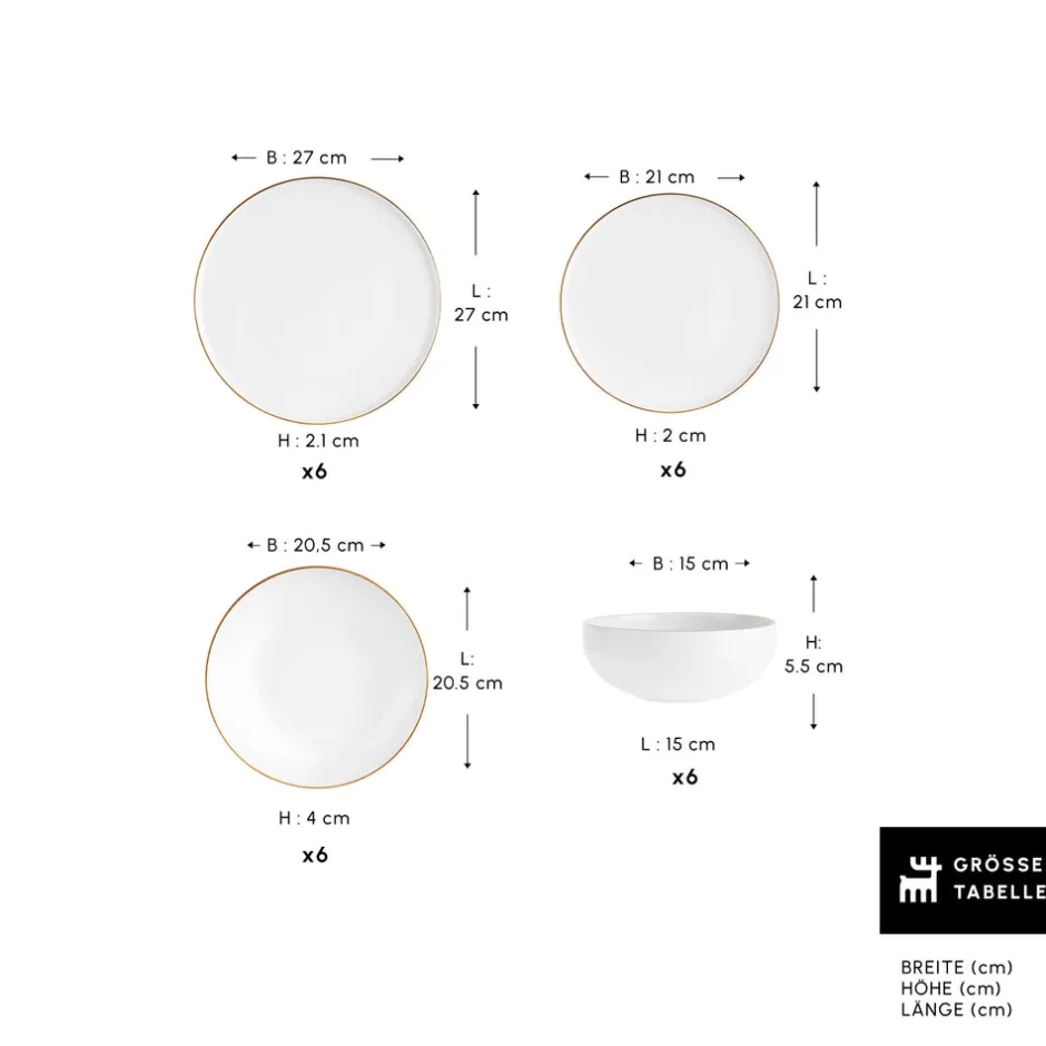 Karaca Tafelservice Für 6 Personen-Stream Bone Meridian Geschirrset, 24-teilig, Gold