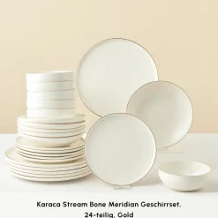 Karaca Tafelservice Für 6 Personen-Stream Bone Meridian Geschirrset, 24-teilig, Gold