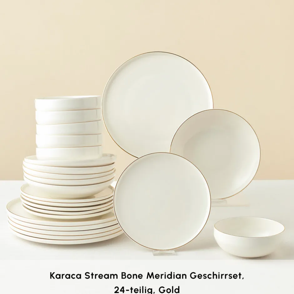 Karaca Tafelservice Für 6 Personen-Stream Bone Meridian Geschirrset, 24-teilig, Gold