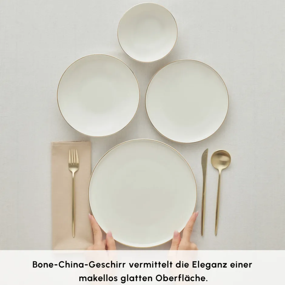 Karaca Tafelservice Für 6 Personen-Stream Bone Meridian Geschirrset, 24-teilig, Gold