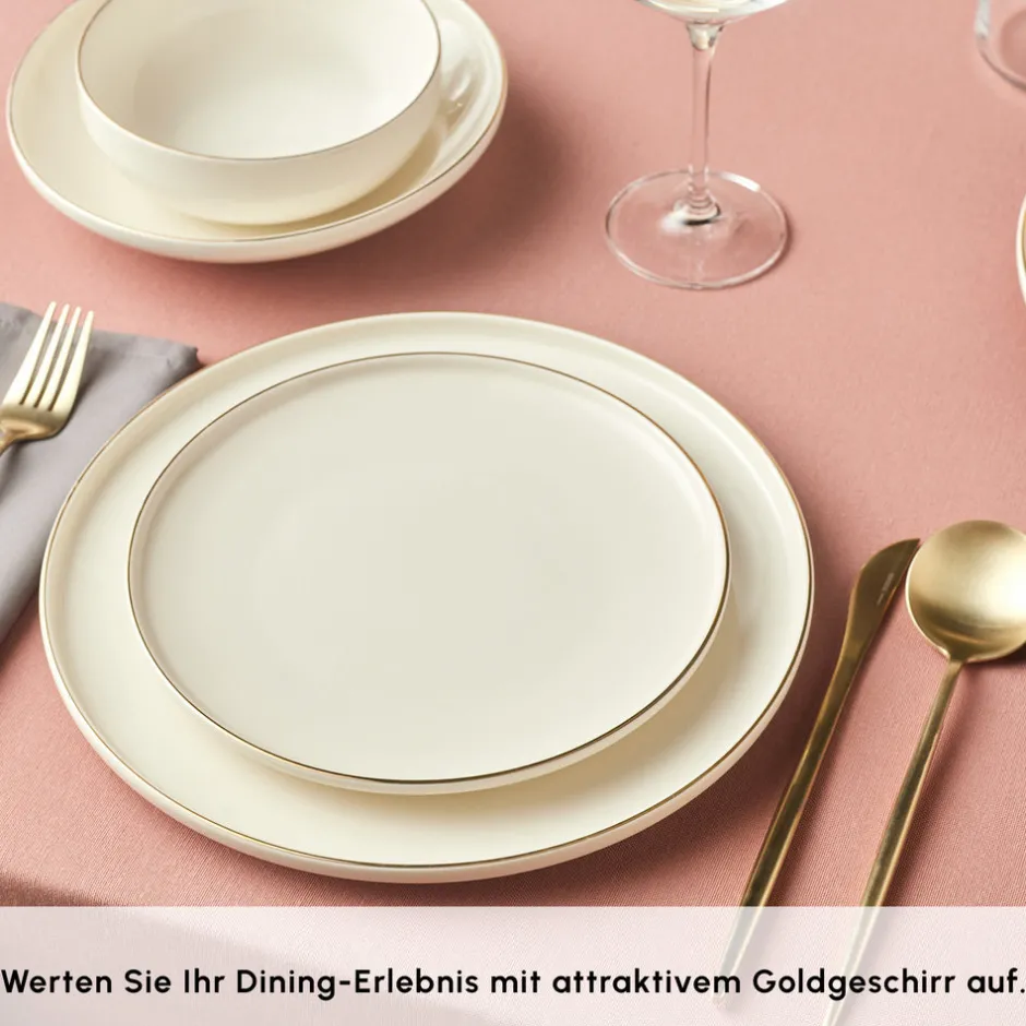 Karaca Tafelservice Für 6 Personen-Stream Bone Meridian Geschirrset, 24-teilig, Gold