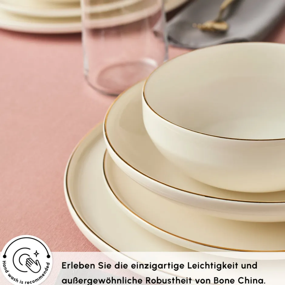 Karaca Tafelservice Für 6 Personen-Stream Bone Meridian Geschirrset, 24-teilig, Gold