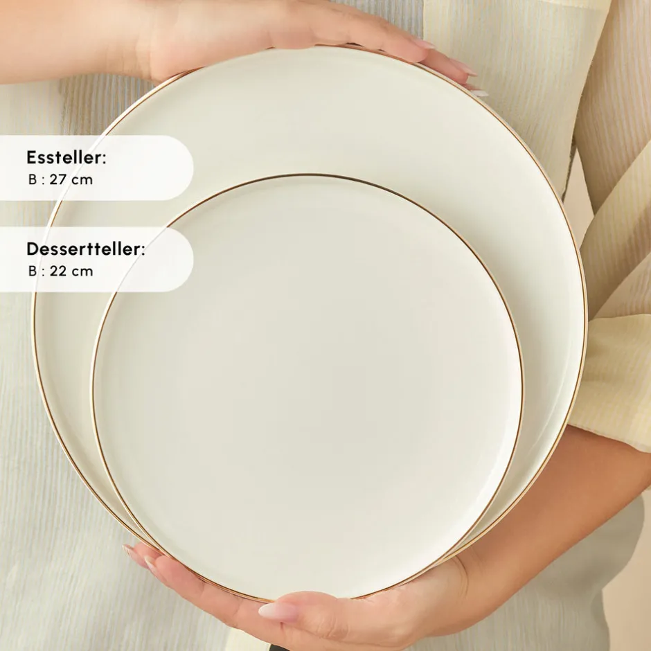 Karaca Tafelservice Für 6 Personen-Stream Bone Meridian Geschirrset, 24-teilig, Gold