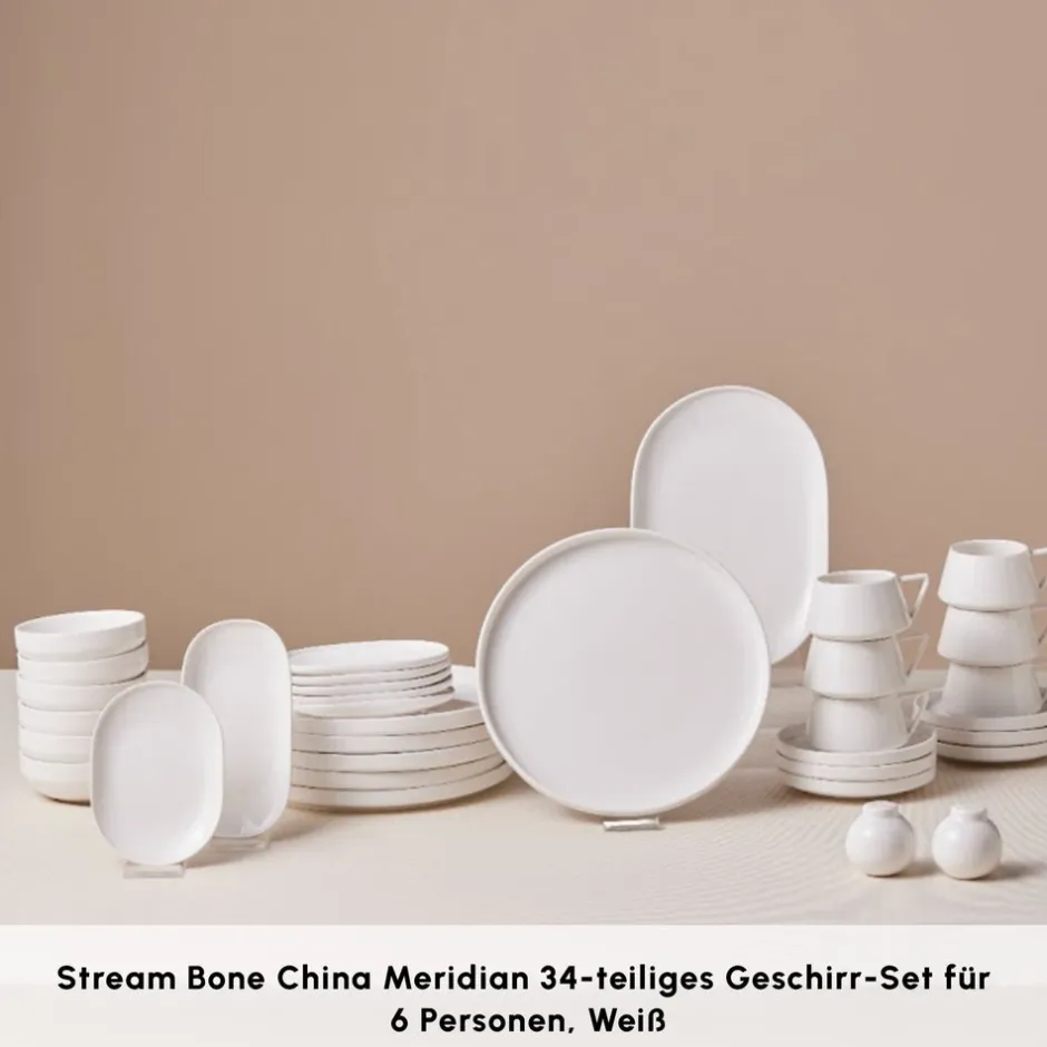 Karaca Frühstücksset Für 6 Personen-Stream Bone Meridian 34-teiliges Frühstücksset für 6 Personen – Weiß Weıß01