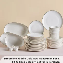 Karaca Tafelservice Für 12 Personen-Stream Bone Middle 53-teiliges Tafelservice für 12 Personen Gold
