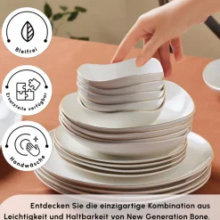 Karaca Tafelservice Für 12 Personen-Stream Bone Middle 53-teiliges Tafelservice für 12 Personen Gold
