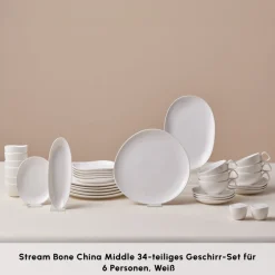 Karaca Frühstücksset Für 6 Personen-Stream Bone Middle 34-teiliges Frühstücksset für 6 Personen – Weiß Weıß01
