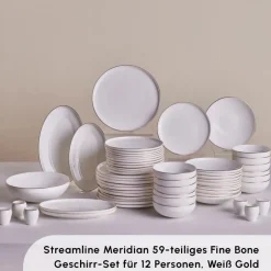 Karaca Tafelservice Für 12 Personen-Stream Bone New Meridian 59-Teiliges 12-Personen Geschirrset Gold