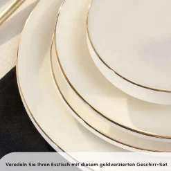 Karaca Tafelservice Für 12 Personen-Stream Bone New Meridian 59-Teiliges 12-Personen Geschirrset Gold