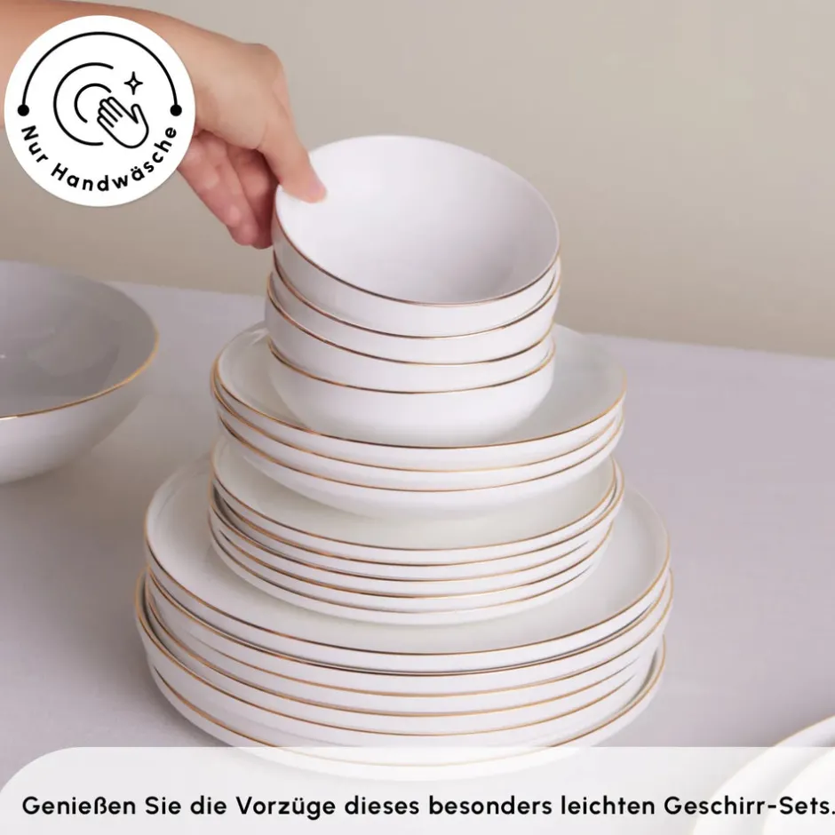 Karaca Tafelservice Für 12 Personen-Stream Bone New Meridian 59-Teiliges 12-Personen Geschirrset Gold