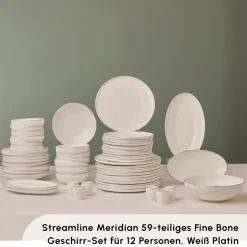 Karaca Tafelservice Für 12 Personen-Stream Bone New Meridian 59-Teiliges 12-Personen Geschirrset Platin Platın