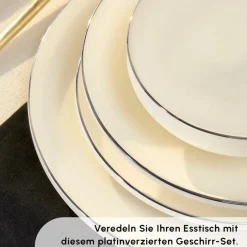Karaca Tafelservice Für 12 Personen-Stream Bone New Meridian 59-Teiliges 12-Personen Geschirrset Platin Platın