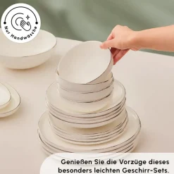 Karaca Tafelservice Für 12 Personen-Stream Bone New Meridian 59-Teiliges 12-Personen Geschirrset Platin Platın