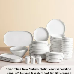 Karaca Tafelservice Für 12 Personen-Stream Bone New Saturn 59-Teiliges 12-Personen Geschirrset Platin Platın