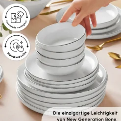 Karaca Tafelservice Für 12 Personen-Stream Bone New Saturn 59-Teiliges 12-Personen Geschirrset Platin Platın