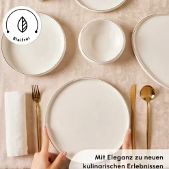 Karaca Tafelservice Für 12 Personen-Stream Bone New Saturn 59-Teiliges 12-Personen Geschirrset Gold