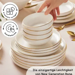 Karaca Tafelservice Für 12 Personen-Stream Bone New Saturn 59-Teiliges 12-Personen Geschirrset Gold