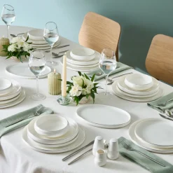 Karaca Tafelservice Für 12 Personen-Stream Bone Sunset Platin, 53-teiliges 12-Personen-Geschirrset Platın