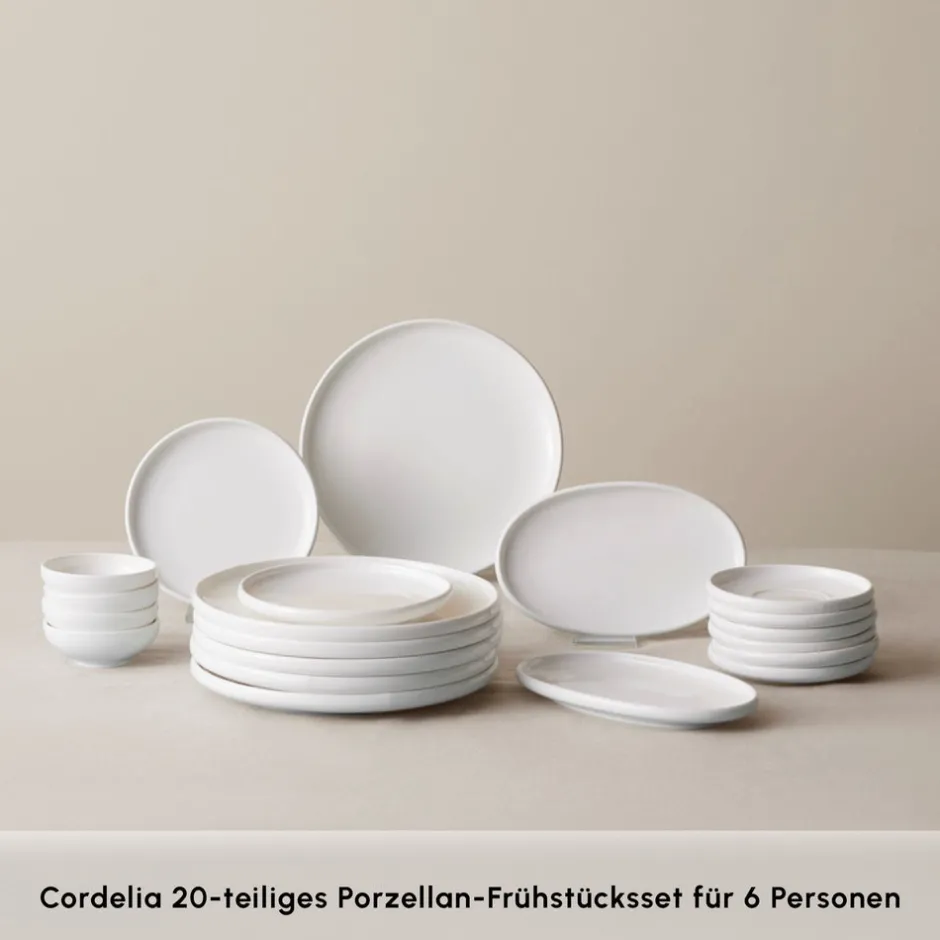 Karaca Frühstücksgeschirr|Frühstücksset Für 6 Personen-Stream Pure Cordelia 20-Teiliges 6-Personen Frühstücksset Weıß