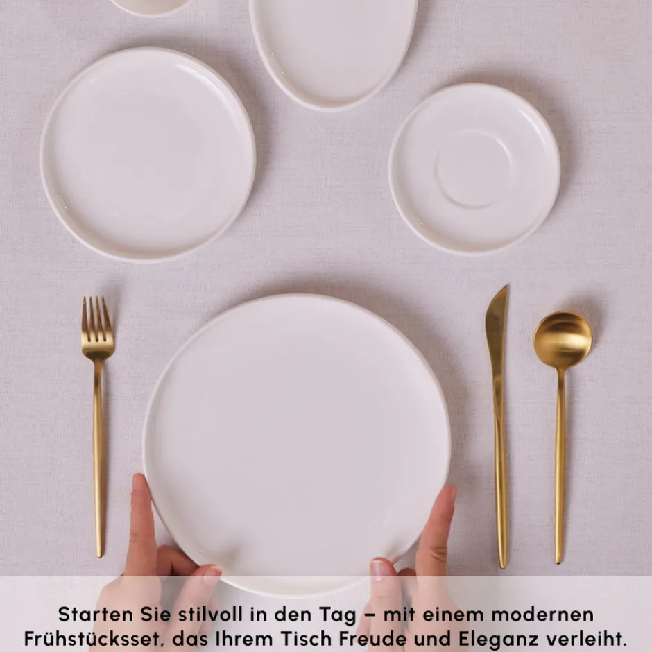 Karaca Frühstücksgeschirr|Frühstücksset Für 6 Personen-Stream Pure Cordelia 20-Teiliges 6-Personen Frühstücksset Weıß
