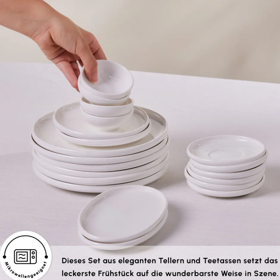 Karaca Frühstücksgeschirr|Frühstücksset Für 6 Personen-Stream Pure Cordelia 20-Teiliges 6-Personen Frühstücksset Weıß