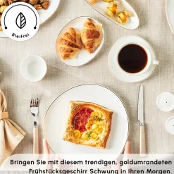 Karaca Frühstücksgeschirr|Frühstücksset Für 6 Personen-Stream Pure Middle 34-Teiliges 6-Personen Frühstücksset Gold