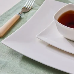 Karaca Frühstücksgeschirr|Frühstücksset Für 6 Personen-Stream Pure Perfect Weiß 32-Teiliges 6-Personen Frühstücksset Quadrat Weıß01