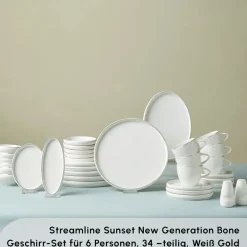 Karaca Frühstücksgeschirr|Frühstücksset Für 6 Personen-Stream Pure Sunset 34-Teiliges 6-Personen Frühstücksset Gold