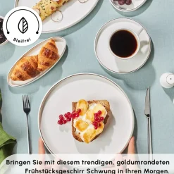 Karaca Frühstücksgeschirr|Frühstücksset Für 6 Personen-Stream Pure Sunset 34-Teiliges 6-Personen Frühstücksset Gold