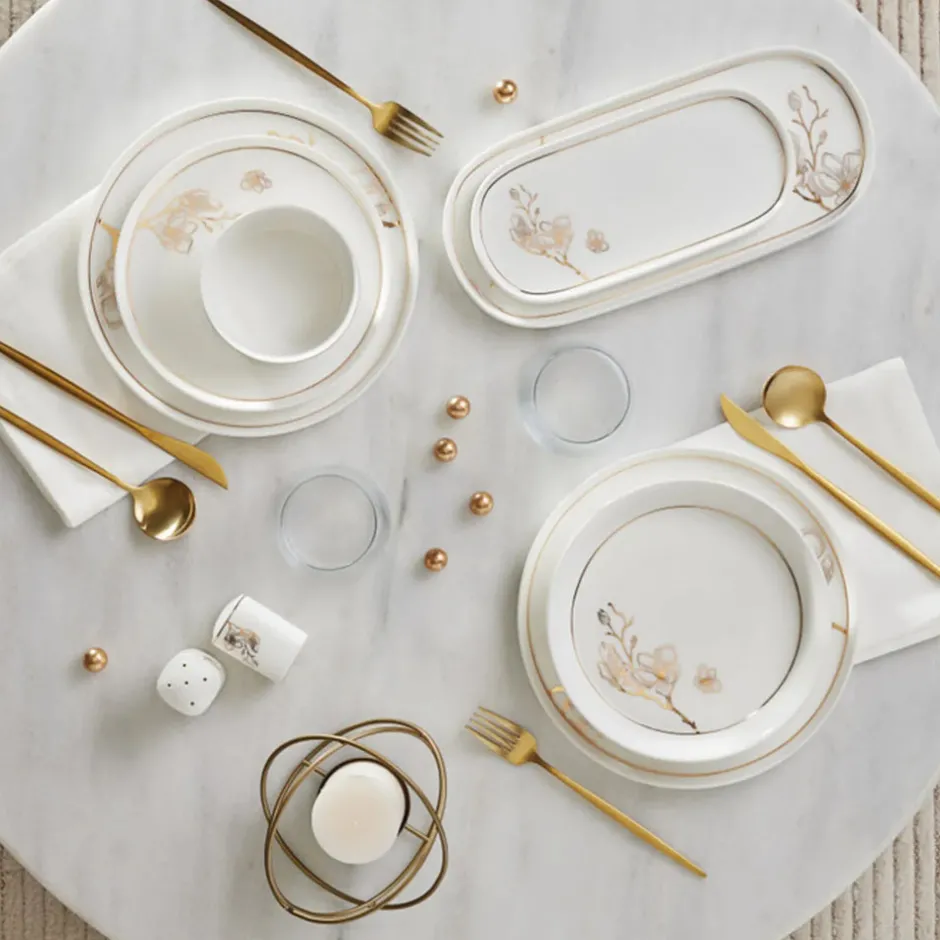 Karaca Tafelservice Für 12 Personen-Streamline Cassini New Generation Bone Dinner Set 59 Teile für 12 Personen Gold