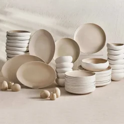 Karaca Tafelservice Für 12 Personen-Streamline Cupid für 12 Personen Geschirr Set, 59 Teilig, Stoneware Creme01
