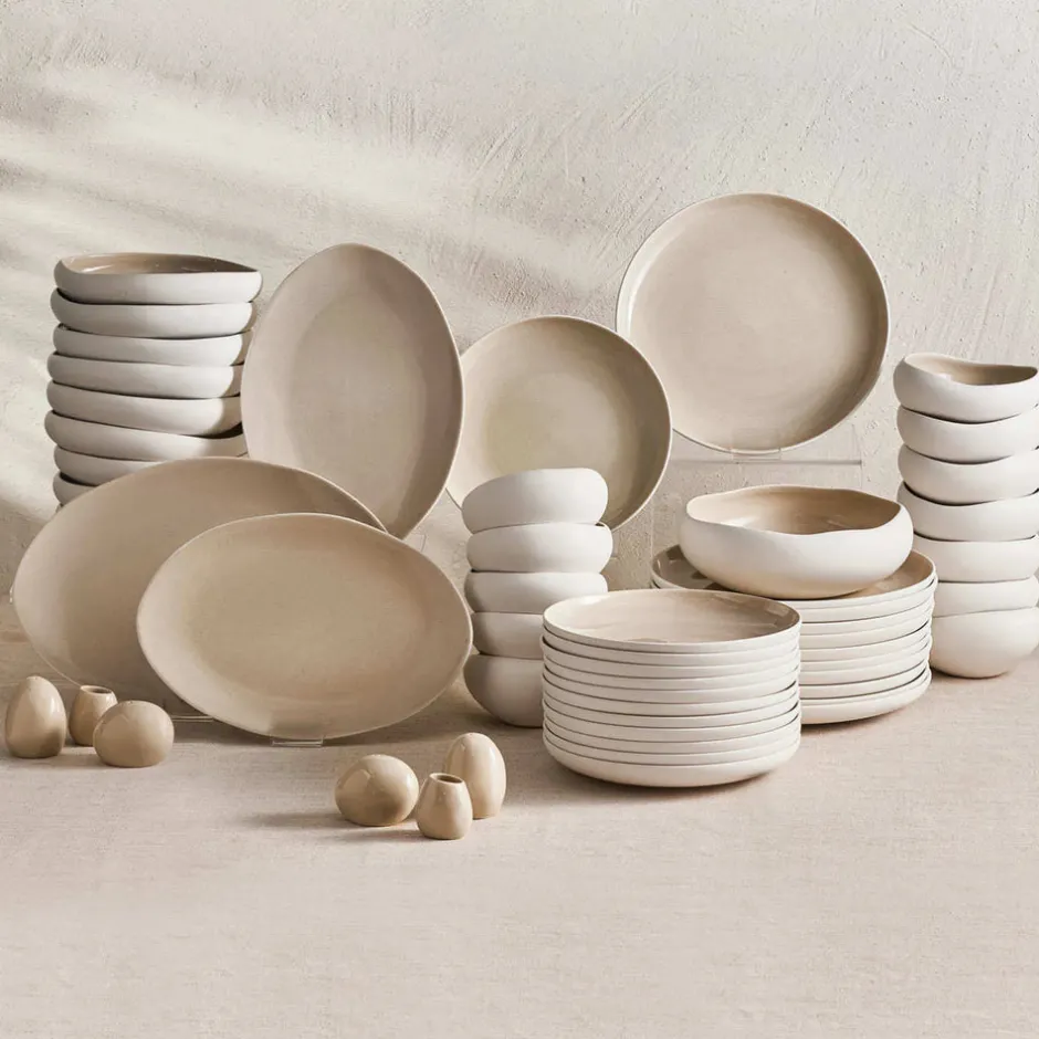 Karaca Tafelservice Für 12 Personen-Streamline Cupid für 12 Personen Geschirr Set, 59 Teilig, Stoneware Creme01