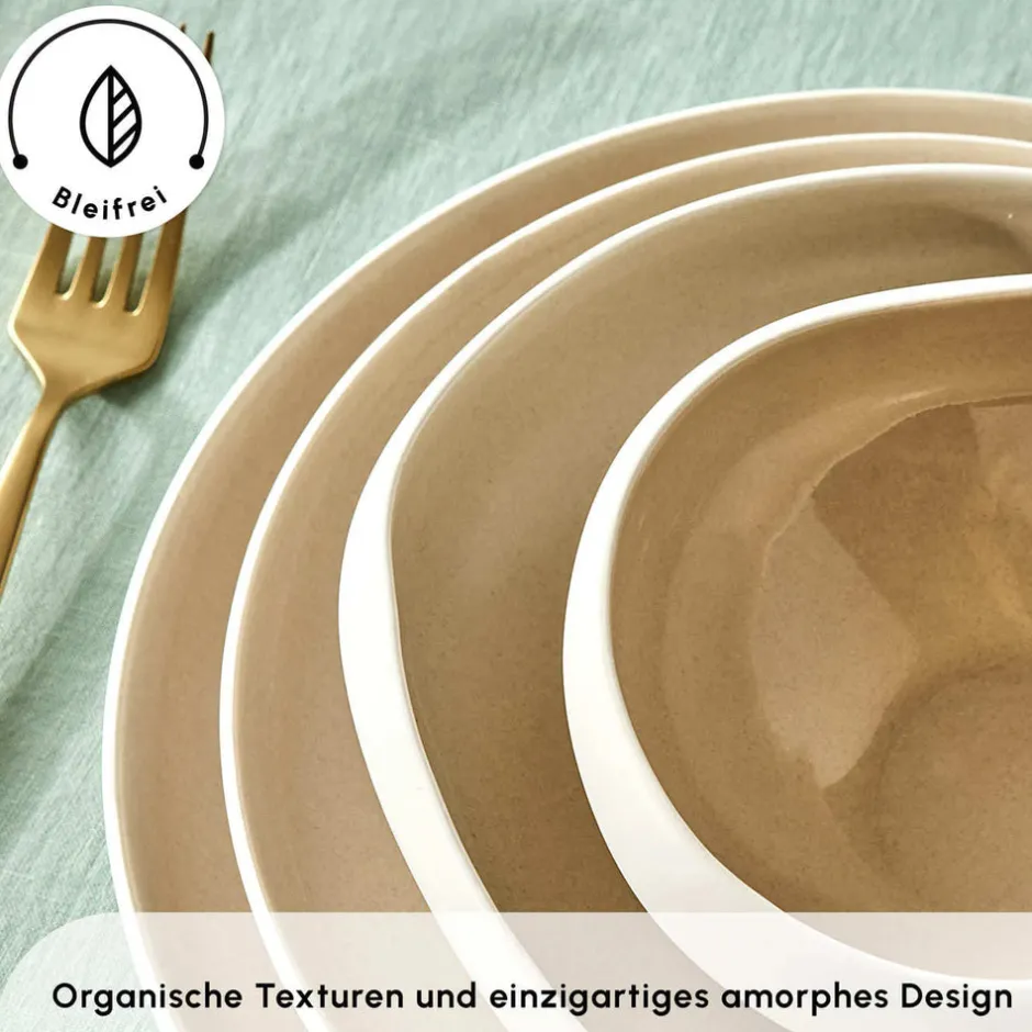 Karaca Tafelservice Für 12 Personen-Streamline Cupid für 12 Personen Geschirr Set, 59 Teilig, Stoneware Creme01