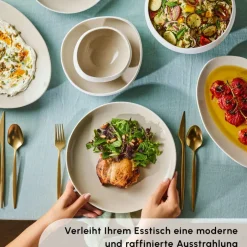 Karaca Tafelservice Für 12 Personen-Streamline Cupid für 12 Personen Geschirr Set, 59 Teilig, Stoneware Creme01