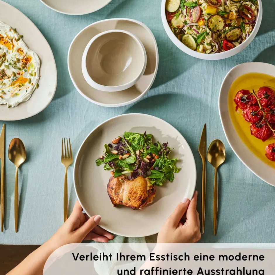 Karaca Tafelservice Für 12 Personen-Streamline Cupid für 12 Personen Geschirr Set, 59 Teilig, Stoneware Creme01